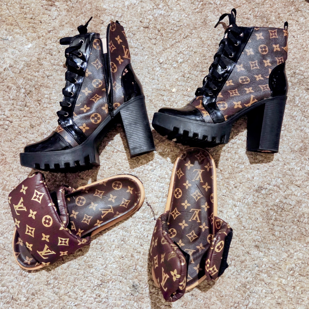 Louis Vuitton Black and Brown Heeled Boots